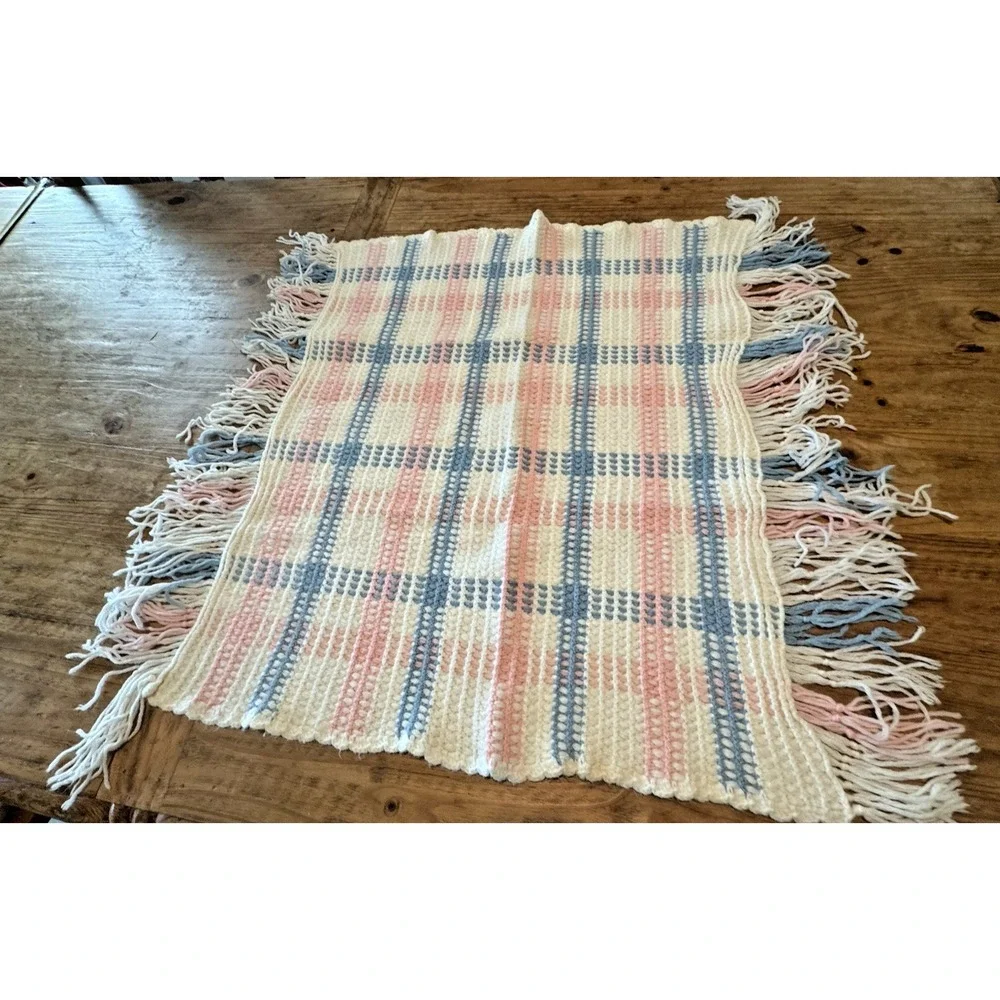 Woven Throw Blanket Pastel Plaid Fringe Cottage Farmhouse Decor Baby Room 33
